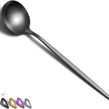 6-Piece 8.1-Inch Matt Black Stainless Steel Dinner Spoons