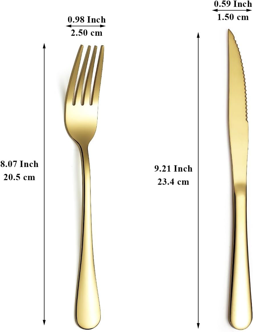 12-Piece Gold Titanium Steak Knife and Fork Set - Image 2