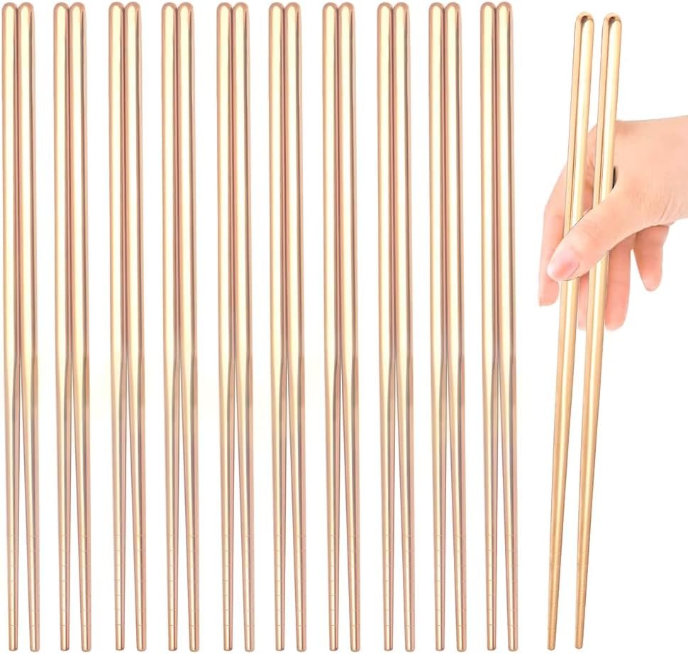 10-Pair 9-Inch Gold Stainless Steel Chopsticks