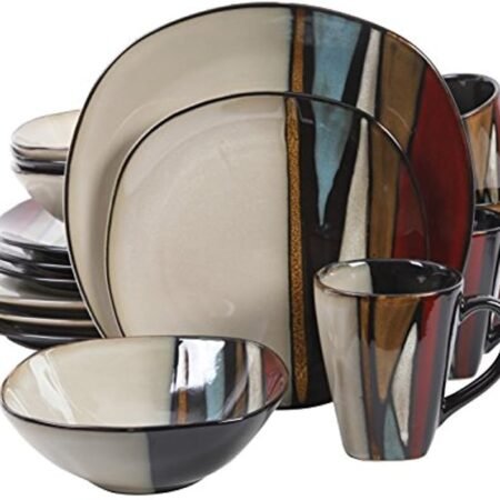 Red Reactive Glaze 16-Piece Dinnerware Set Multicolor