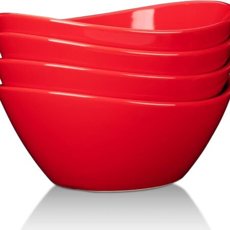 Red 42oz Ceramic Soup Bowl Set of 4 Microwave Oven Safe
