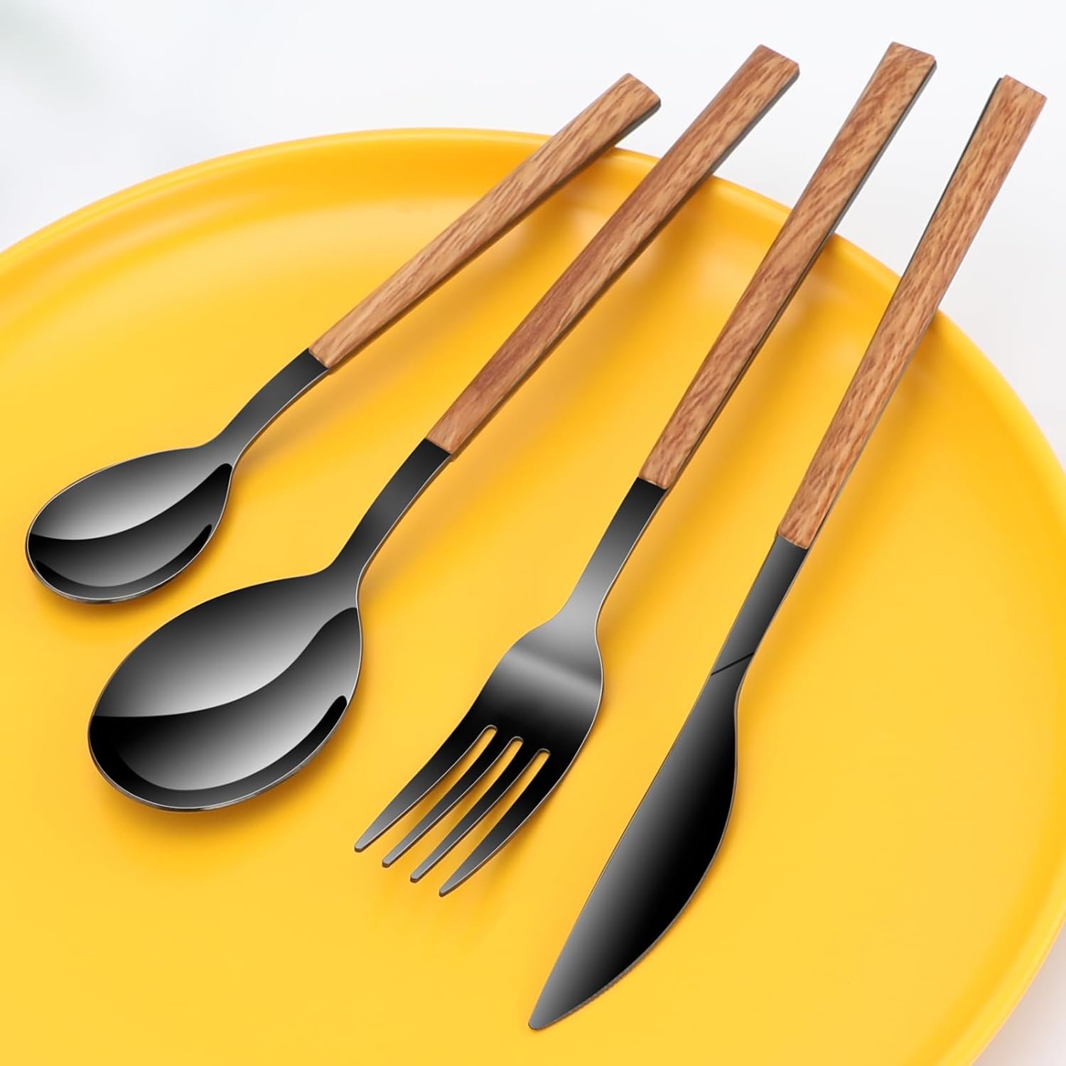 Black Stainless Steel Flatware Set for 4 - Image 2