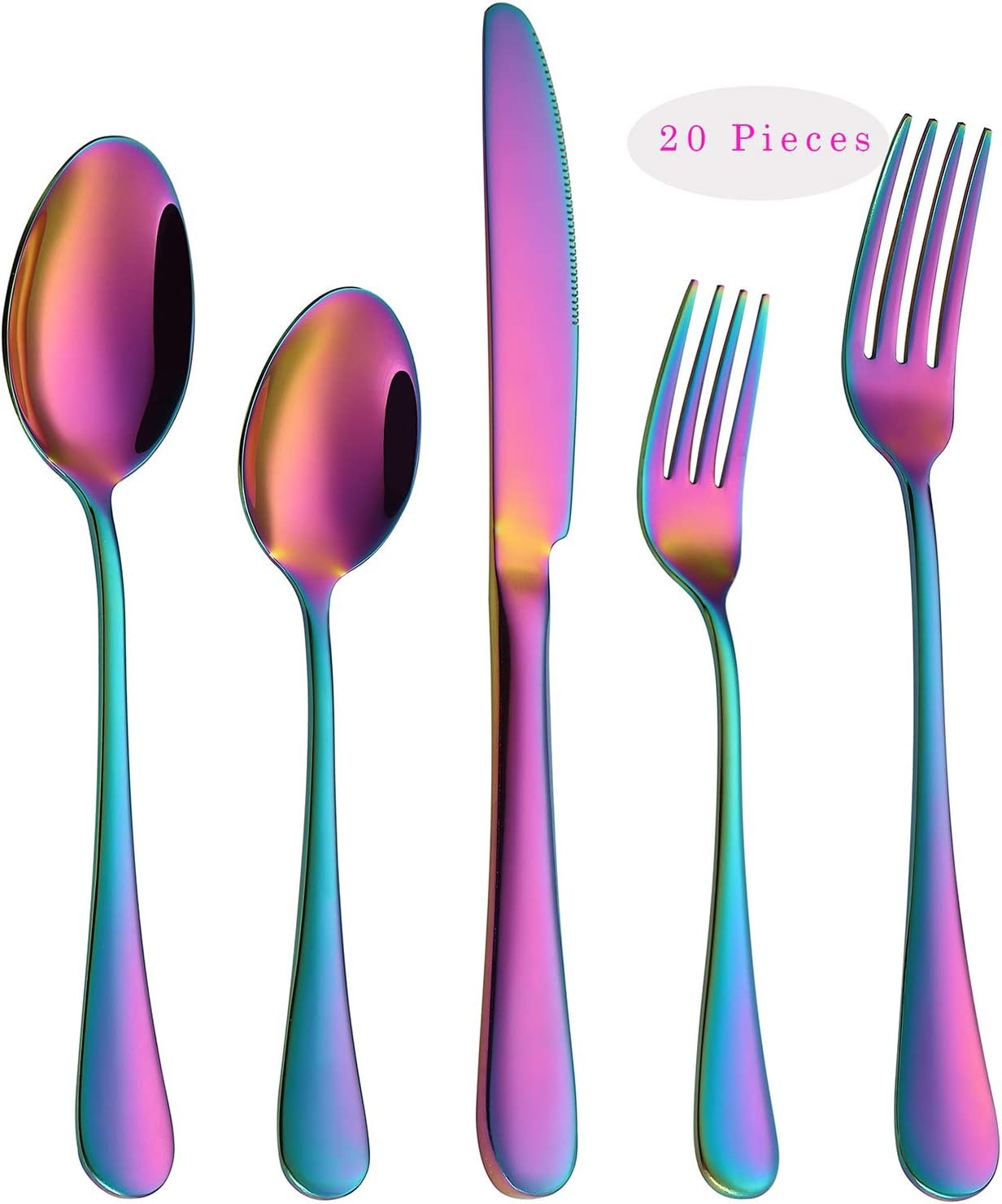 20-Piece Rainbow Stainless Steel Flatware Set Service for 4