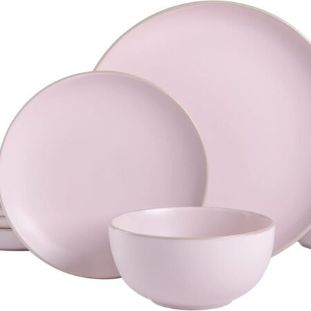Pink Round Stoneware Dinnerware Set Service for 4