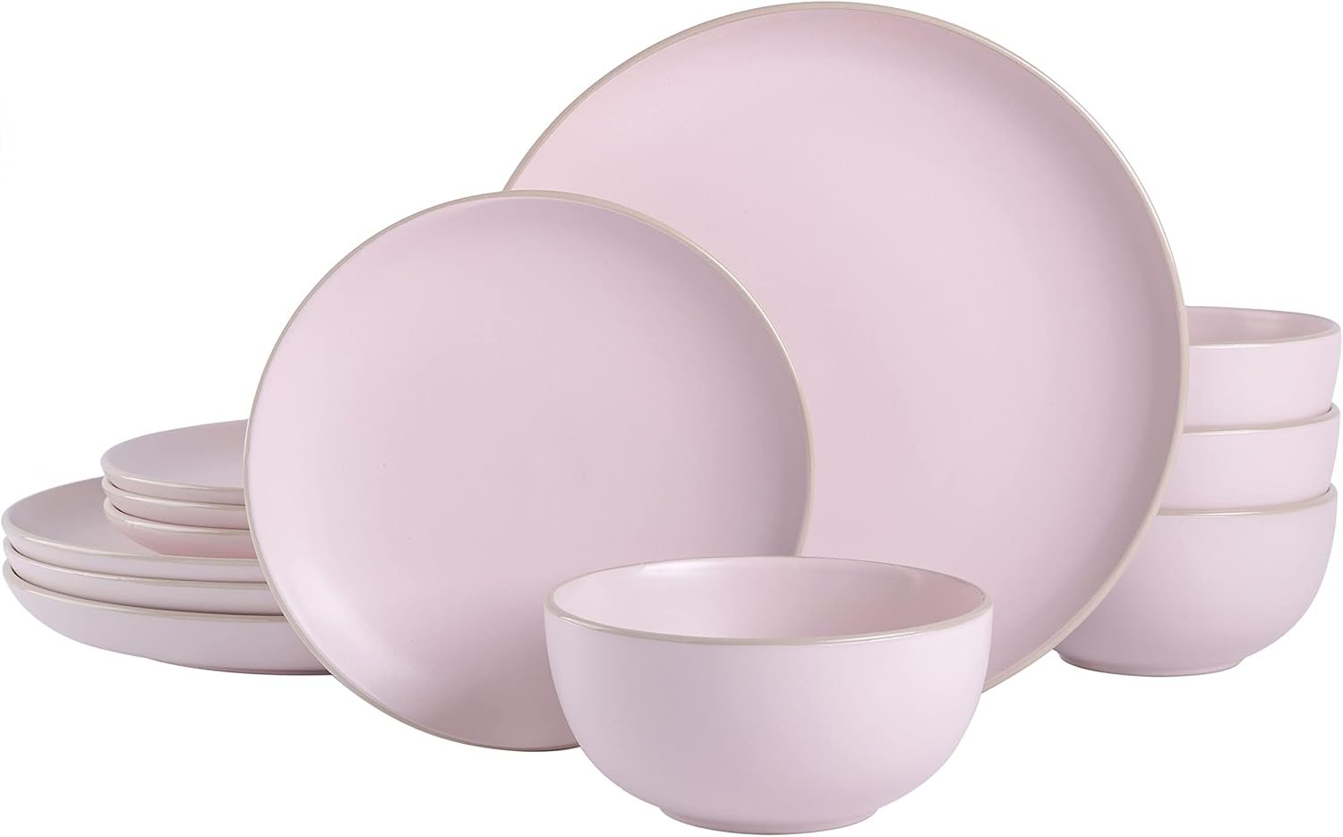 Pink Round Stoneware Dinnerware Set Service for 4