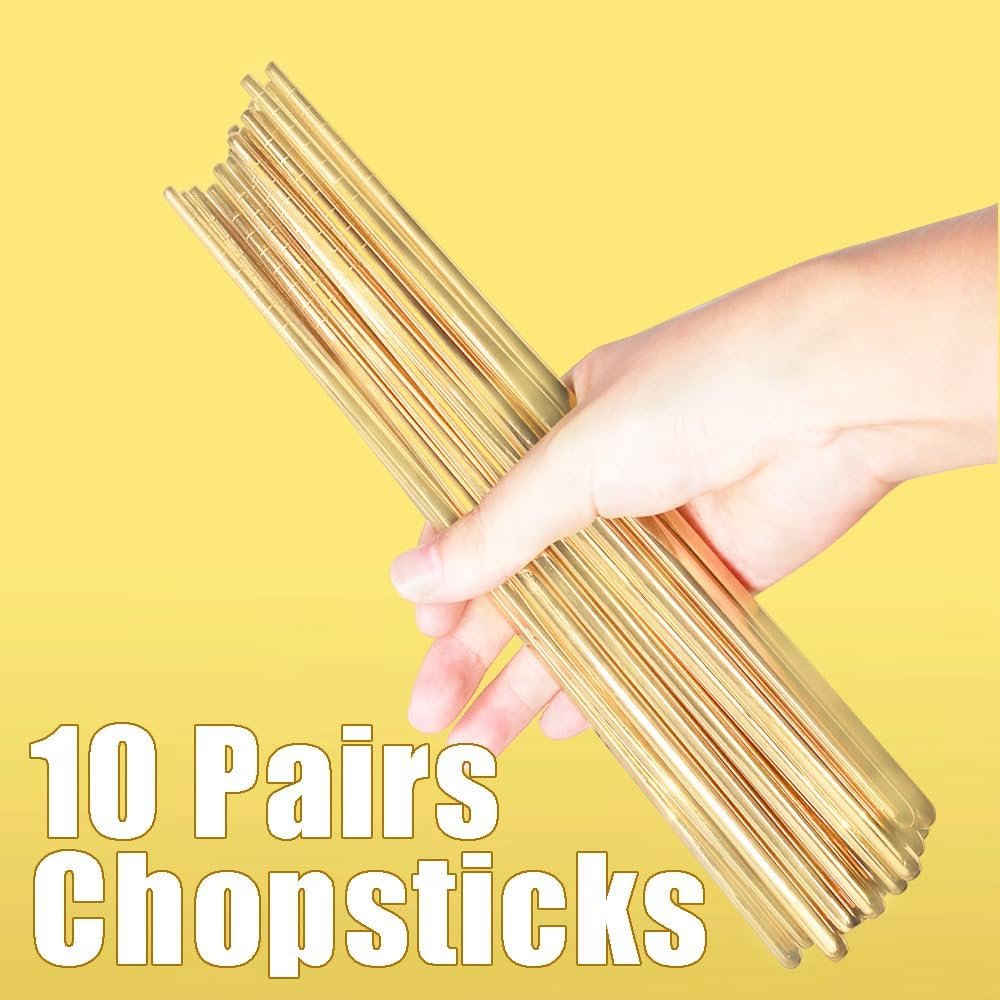 10-Pair 9-Inch Gold Stainless Steel Chopsticks - Image 2