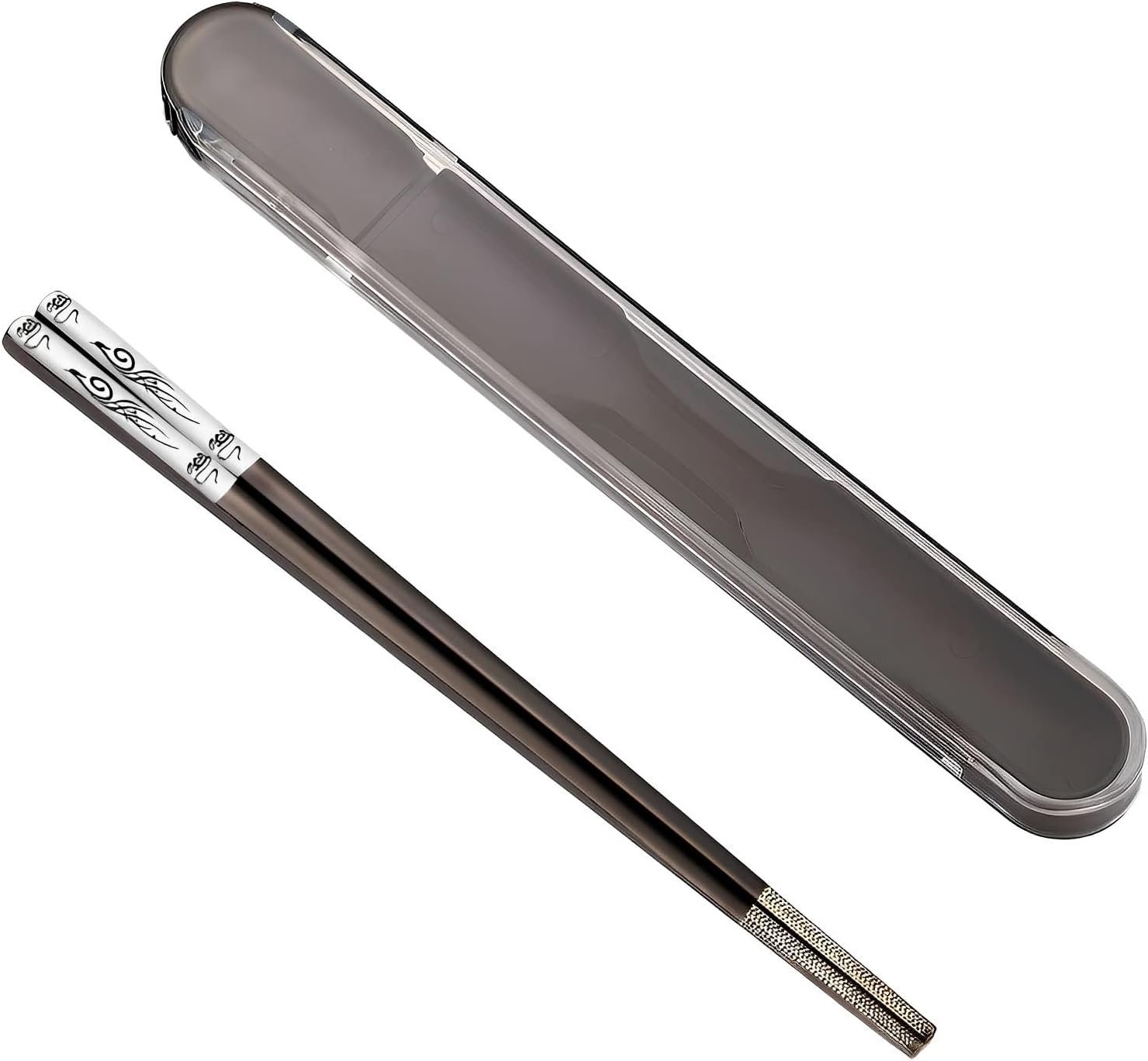 Portable Titanium Plated Metal Chopsticks with Case Black Phoenix