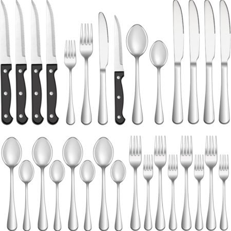24-Piece Stainless Steel Flatware Set with Steak Knives Service for 4