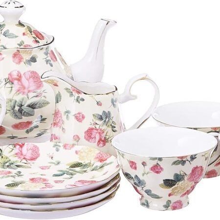 Pink Rose Bouquet Chintz 11-Piece Tea Set