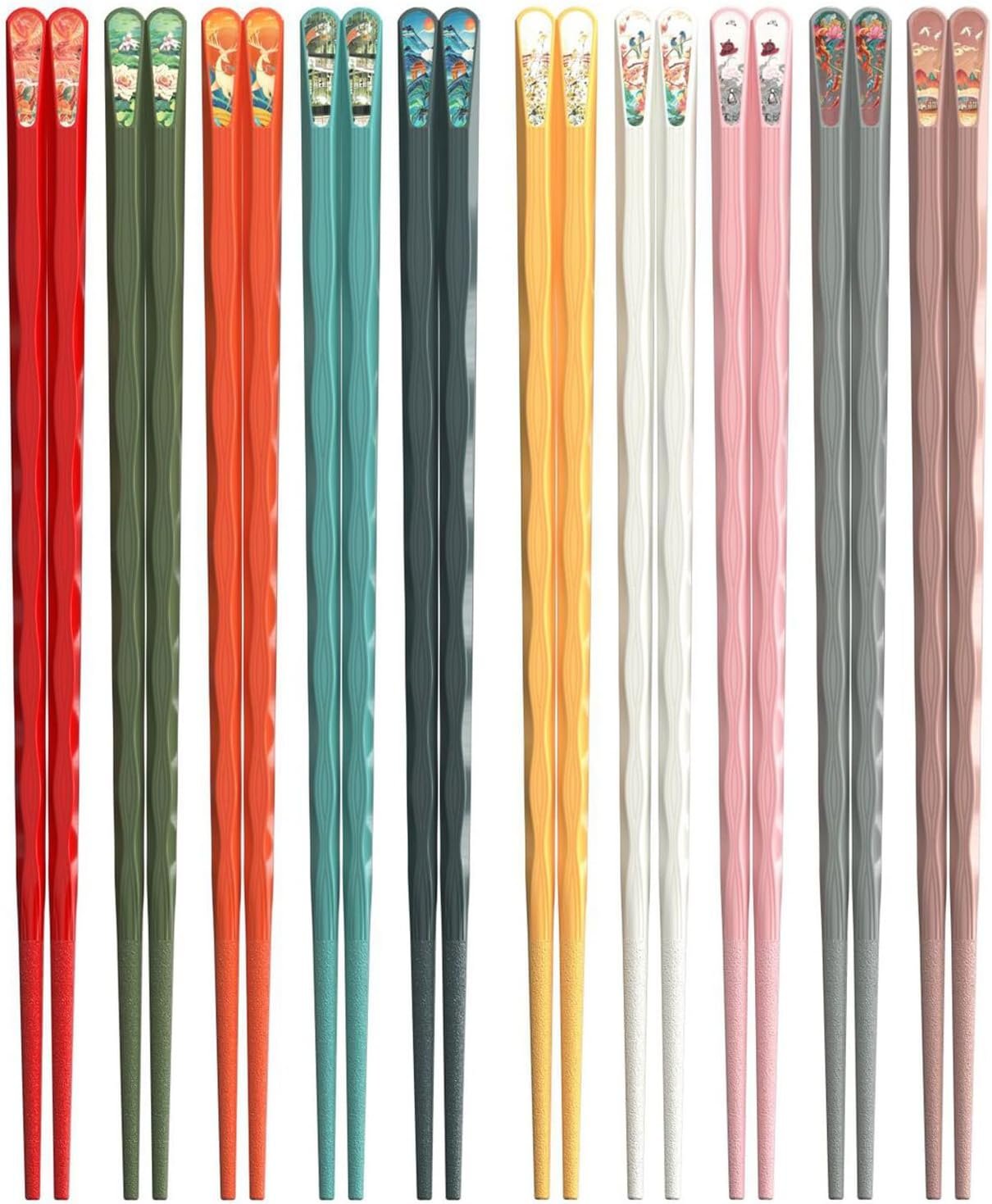 10-Pair 9.5-Inch Colorful Reusable Chopsticks