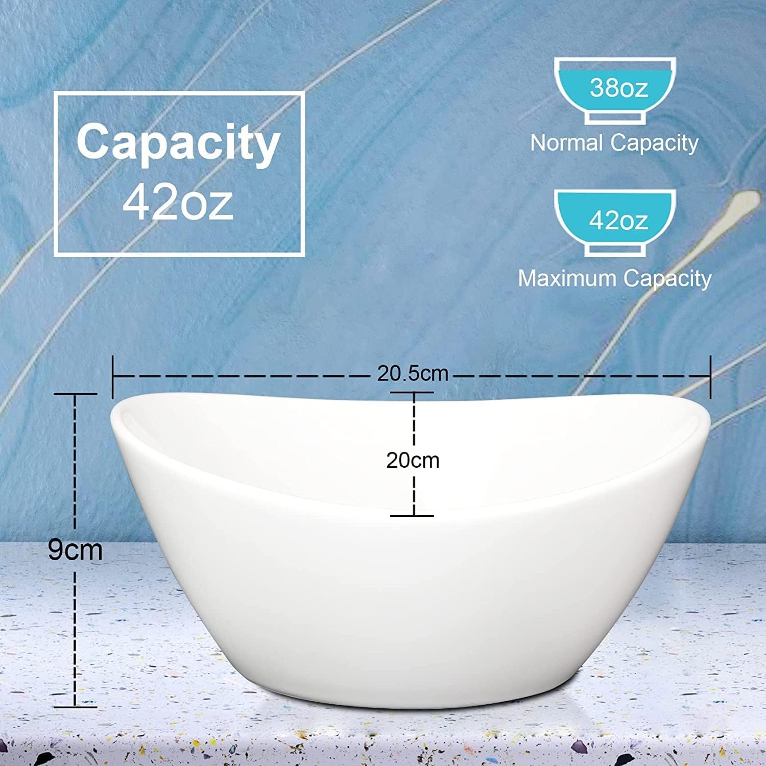 White 42oz Ceramic Soup Bowl Set of 4 Microwave Oven Safe - Image 2