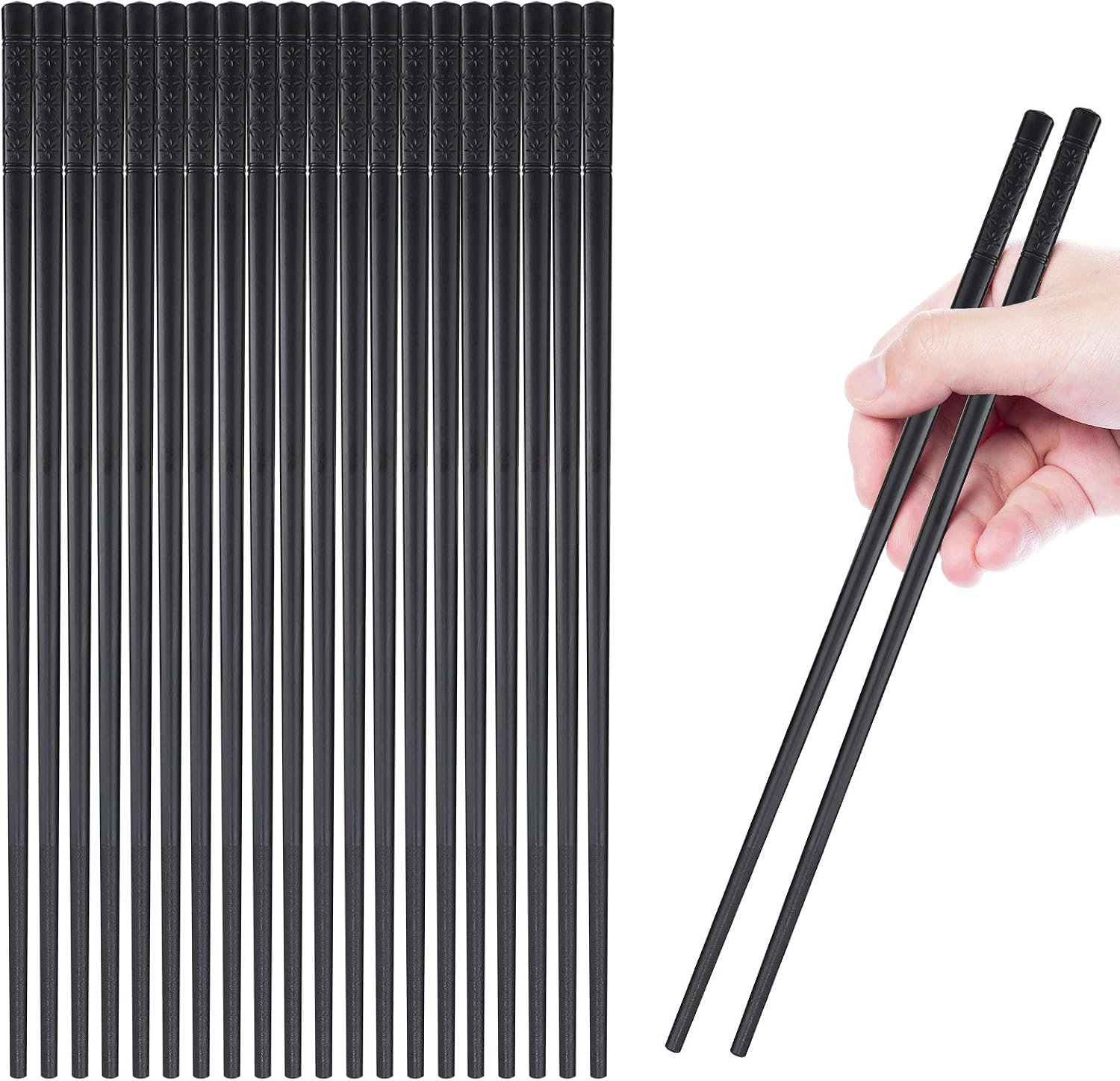 10-Pair 9.5-Inch Black Cherry Blossom Fiberglass Chopsticks