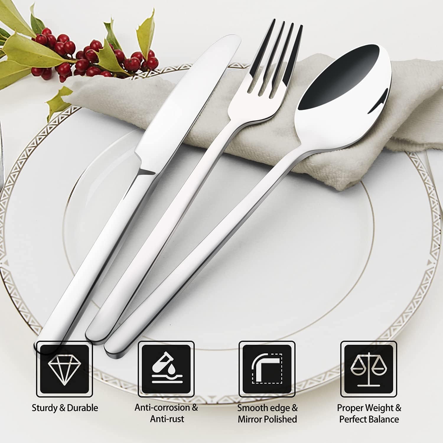 20-Piece 18/10 Stainless Steel Flatware Set Service for 4 - Image 2