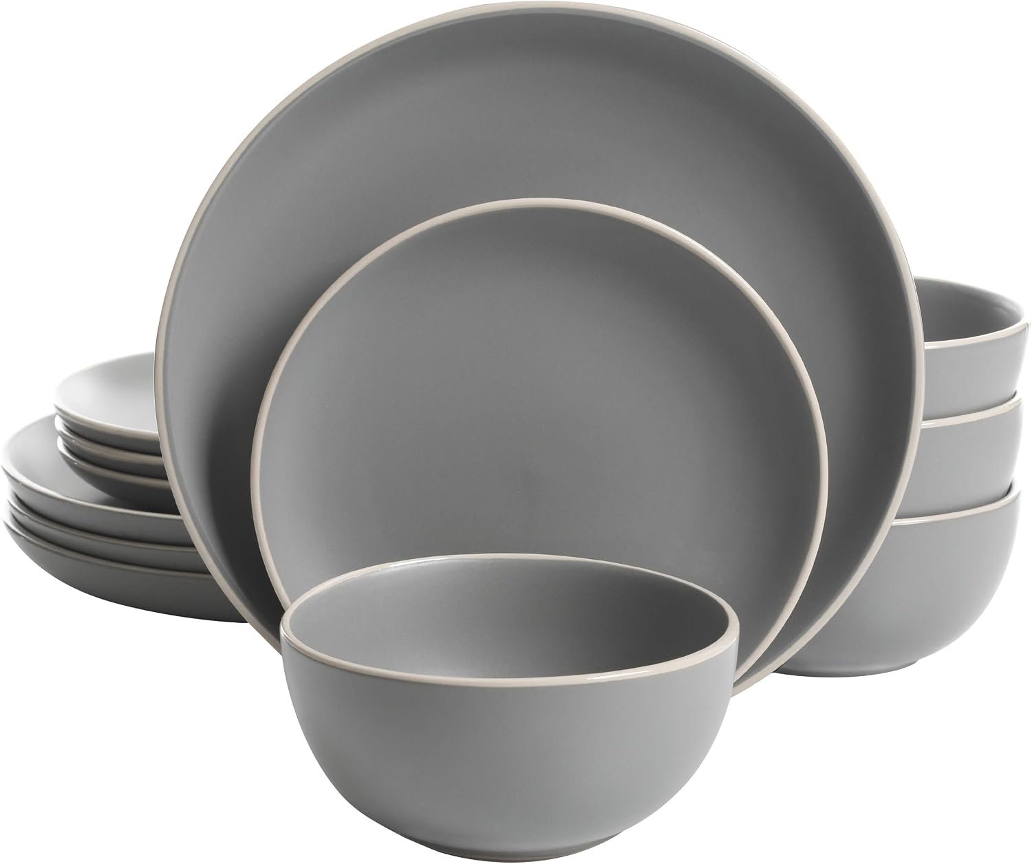 Grey Matte 12-Piece Dinnerware Set Service for 4