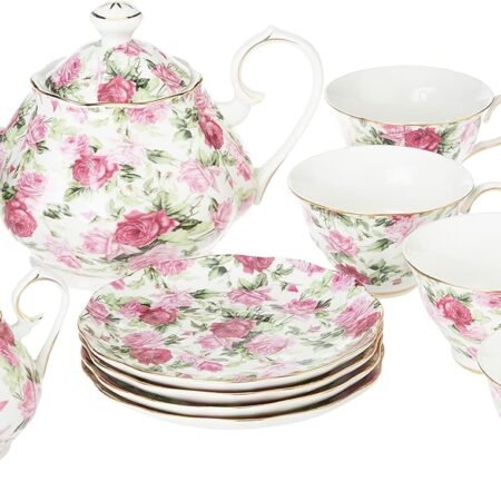 Pink Summer Rose Chintz 11-Piece Tea Set