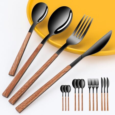 Black Stainless Steel Flatware Set for 4