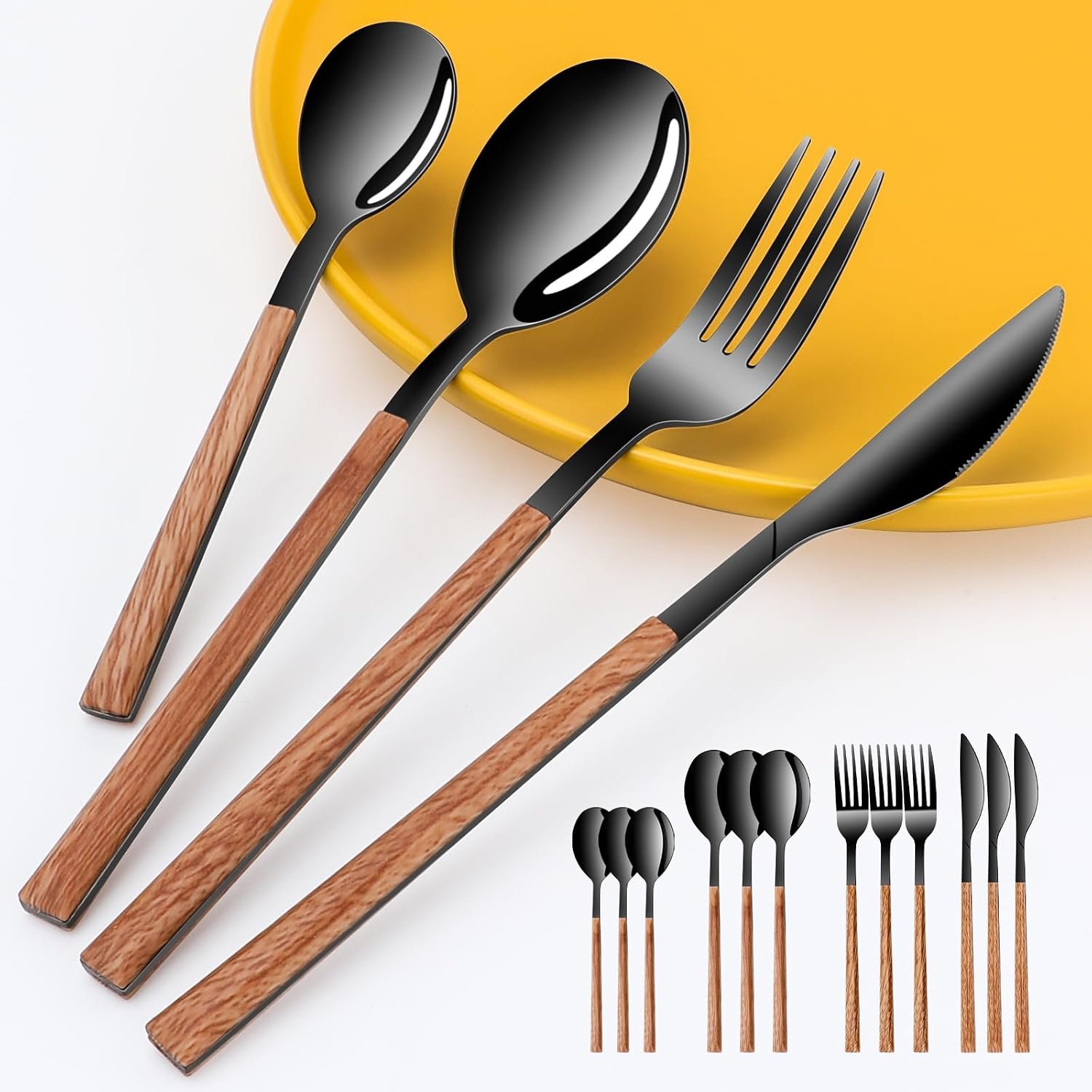 Black Stainless Steel Flatware Set for 4