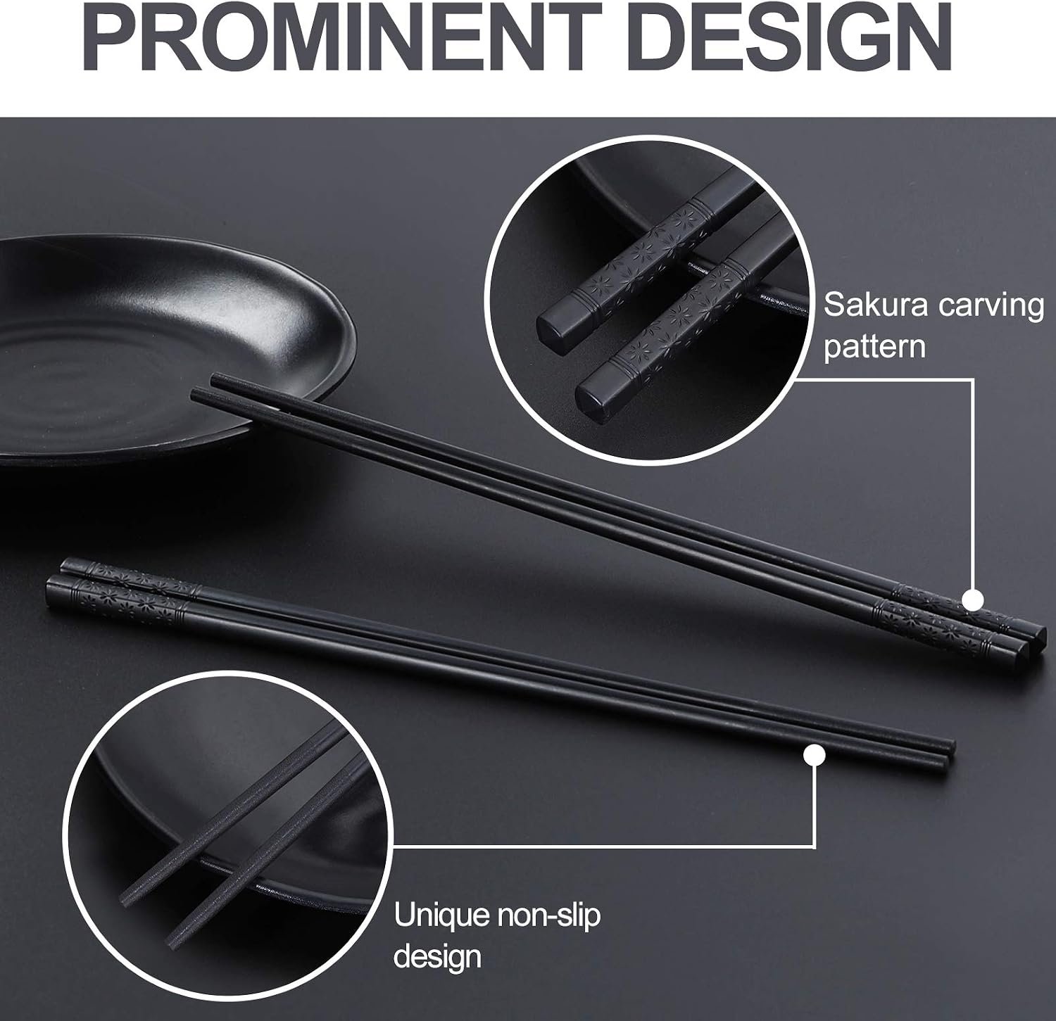 10-Pair 9.5-Inch Black Cherry Blossom Fiberglass Chopsticks - Image 2