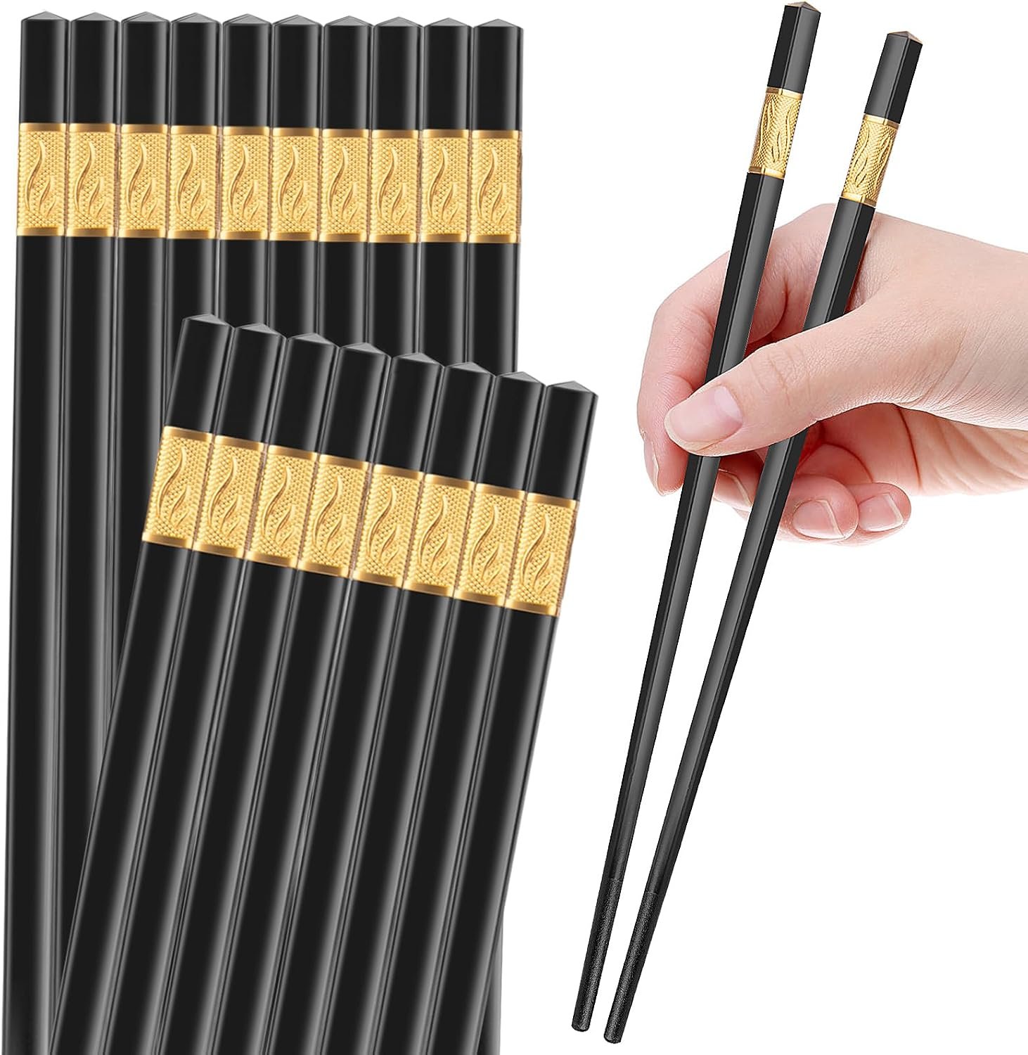 10-Pair 9.5-Inch Black Fiberglass Chopsticks