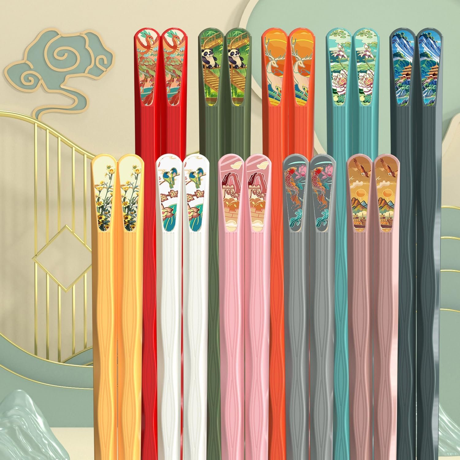 10-Pair 9.5-Inch Colorful Reusable Chopsticks - Image 2