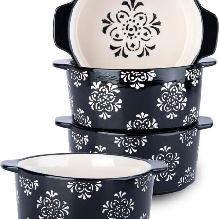4-Pack 21oz Ceramic Onion Soup Crocks with Handles