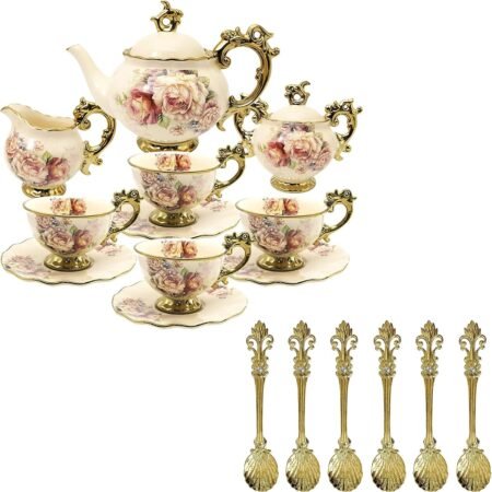 Vintage Tea Party Set with 6 Gold Spoons