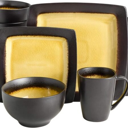 Amber Square Reactive Glaze 16-Piece Dinnerware Set