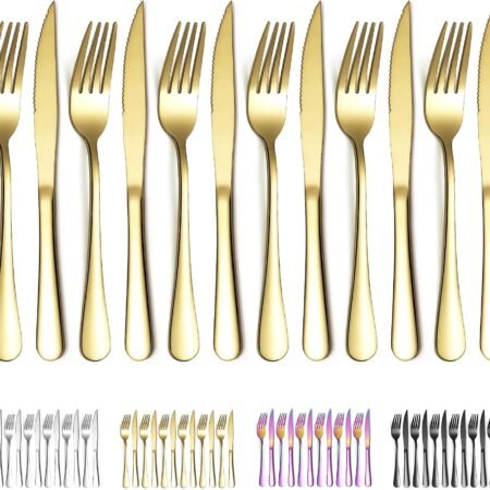 12-Piece Gold Titanium Steak Knife and Fork Set