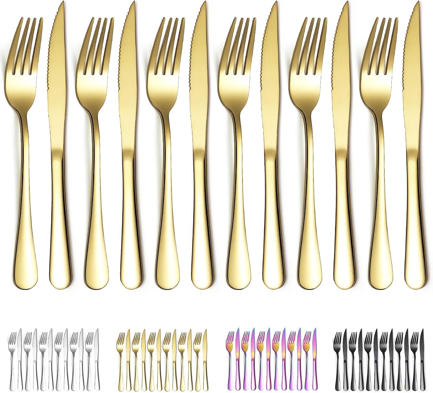 12-Piece Gold Titanium Steak Knife and Fork Set