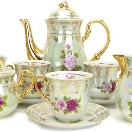 29-Piece Vintage Floral Gold-Plated Tea Set Service for 12