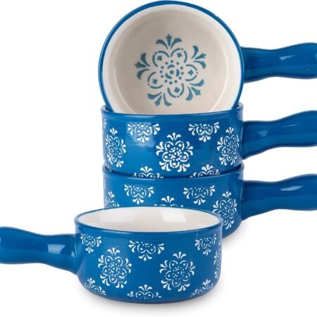 4-Pack 17oz Ceramic Onion Soup Crocks with Handles
