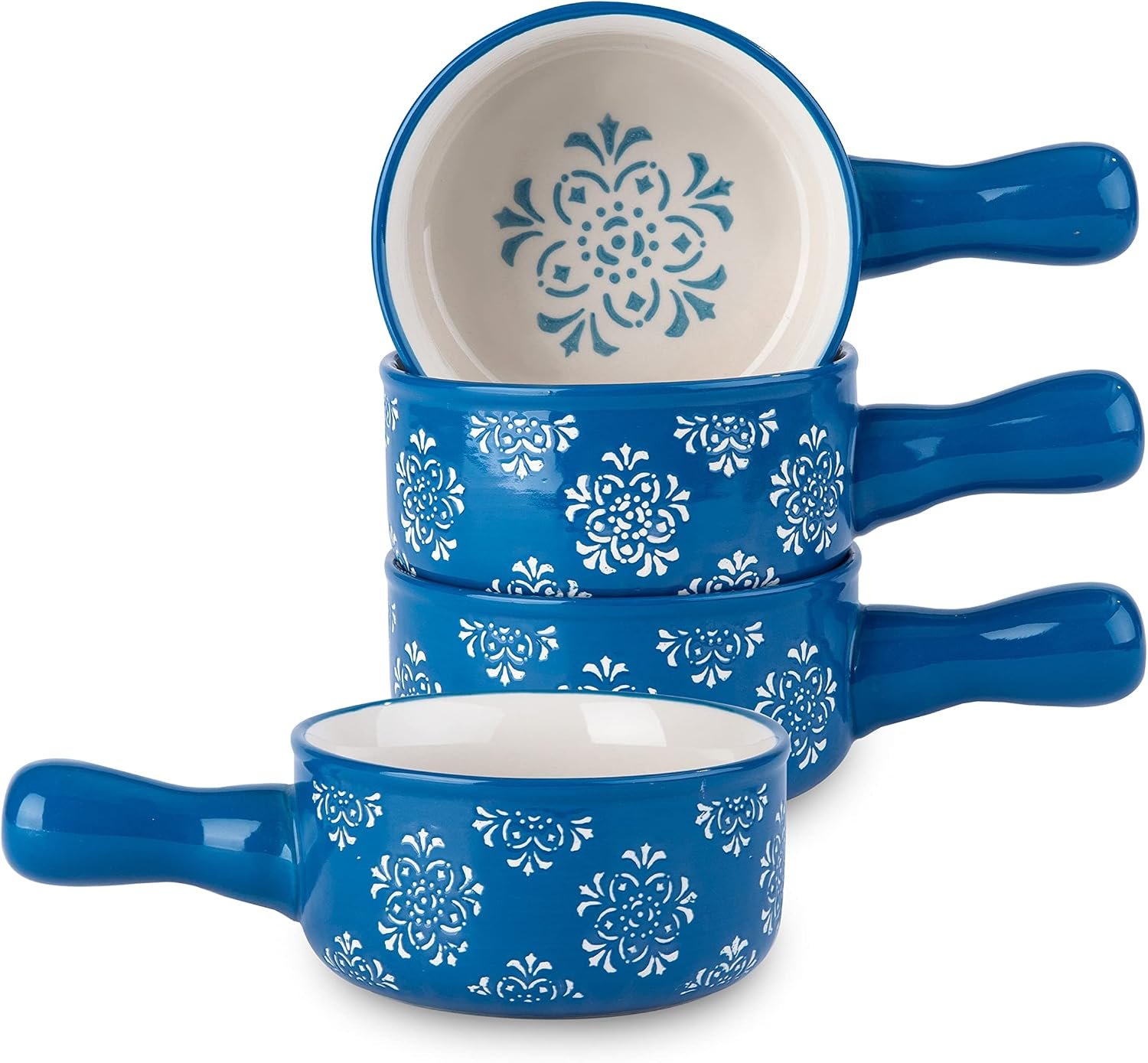 4-Pack 17oz Ceramic Onion Soup Crocks with Handles