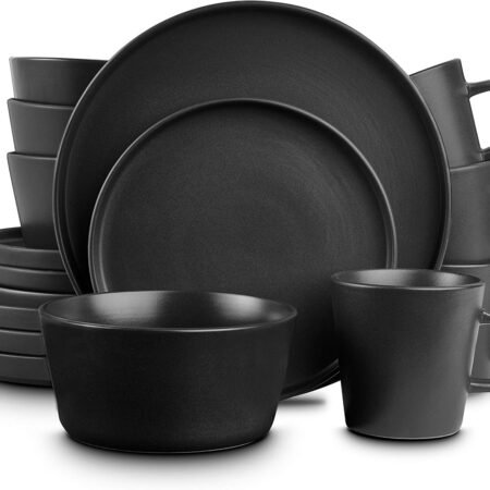 Black Matte Dinnerware Set Service for 4