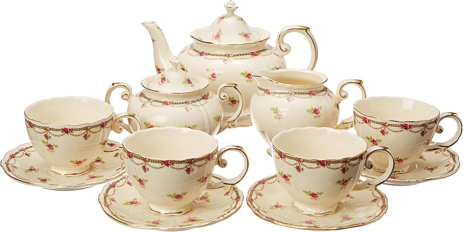 Pink Fleur 11-Piece Porcelain Tea Set