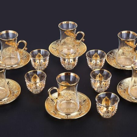6-Piece Gold Mirror Tea Glass Set with Saucers